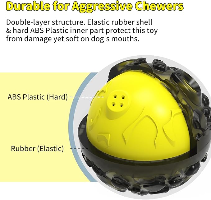 JoyBruko Dog Ball for Aggressive Chewers - Interactive Dog Toy Giggle Balls Fun Squeaky Sound to Keep Them Busy, Durable for Small Medium Large Breeds, Rubber Chew Toys, As Seen on TV, Black & Yellow