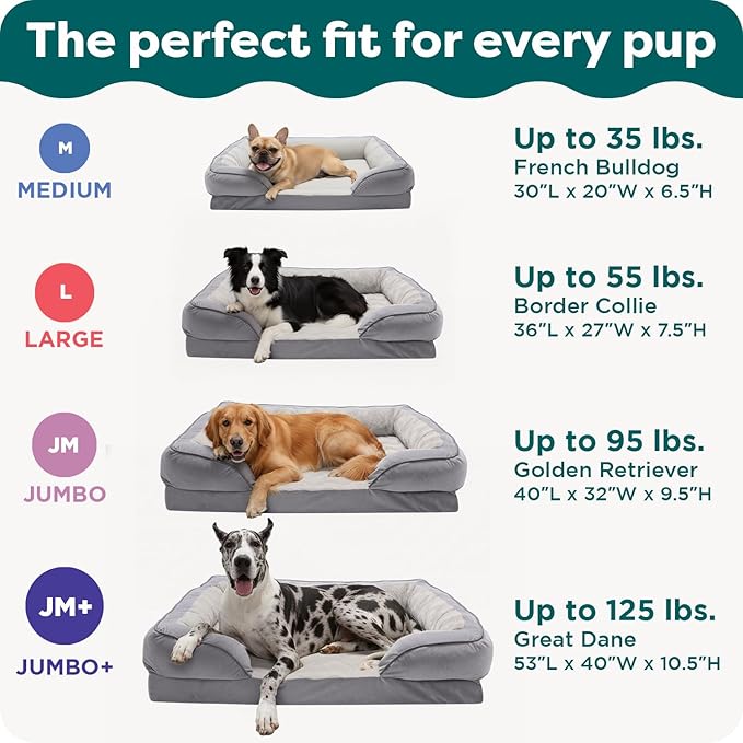 Furhaven Cooling Gel Dog Bed for Large Dogs w/ Removable Bolsters & Washable Cover, For Dogs Up to 95 lbs - Plush & Velvet Waves Perfect Comfort Sofa - Celadon Green, Jumbo/XL, 40.0" x 32.0"x 9.5"