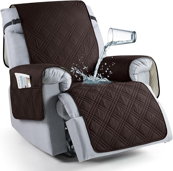 TAOCOCO 100% Waterproof Recliner Chair Cover Stay in Place, Recliner Covers for Small Recliner Chair with Pocket, Reclining Chair Cover Furniture Protector for Kids, Pets(X-Small Chair, Coffee)