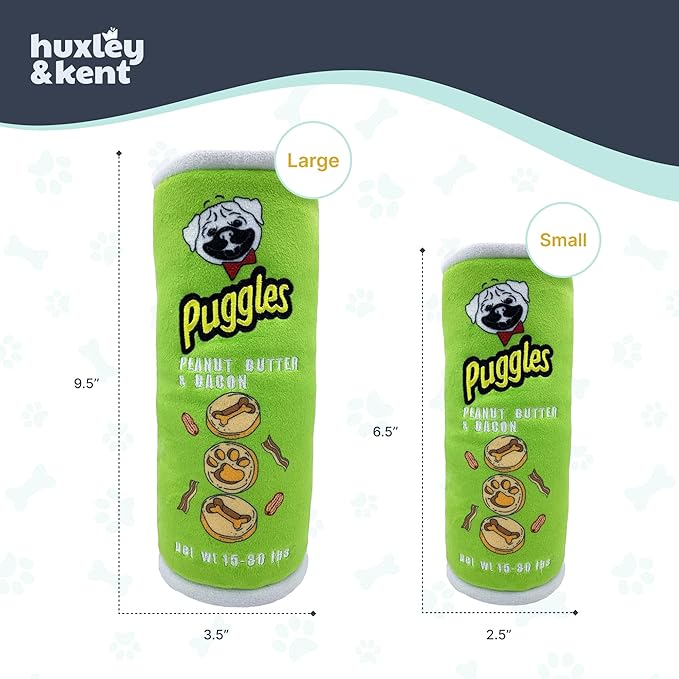 Huxley & Kent Funny Dog Toy w/Squeaker – Power Plush Squeaky Dog Toys for Small, Medium & Large Dogs – Soft Stuffed Animal for Indoor Play & Fetch - Puggles Can, Large