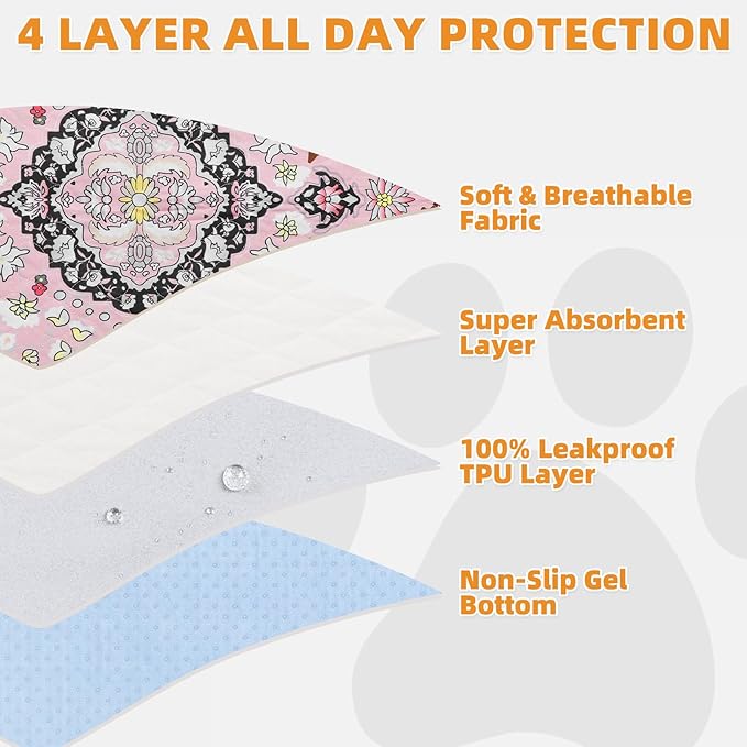 KOOLTAIL Washable Pee Pads for Dogs, 4 Pack Super Absorbent Reusable Puppy Training Pads Waterproof, Nonslip and Leak-Proof Dog Pee Pads, Large Pet Mats Whelping Pads for Floor, Crate, Couch, 18"x24"