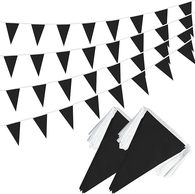 100 Feet Black Pennant Banner Flags, 60 Pcs DIY Flag for Birthday, Party, Shops, Outdoor and Indoor Decorations, Festival Celebration (Black)