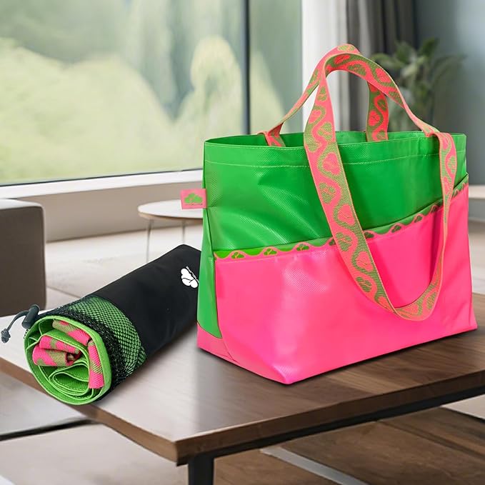 Extra Large Tote Bag Foldable Waterproof Summer Beach Bag for Women Men, Dual Handles, for Swim Gym Camping Shopping