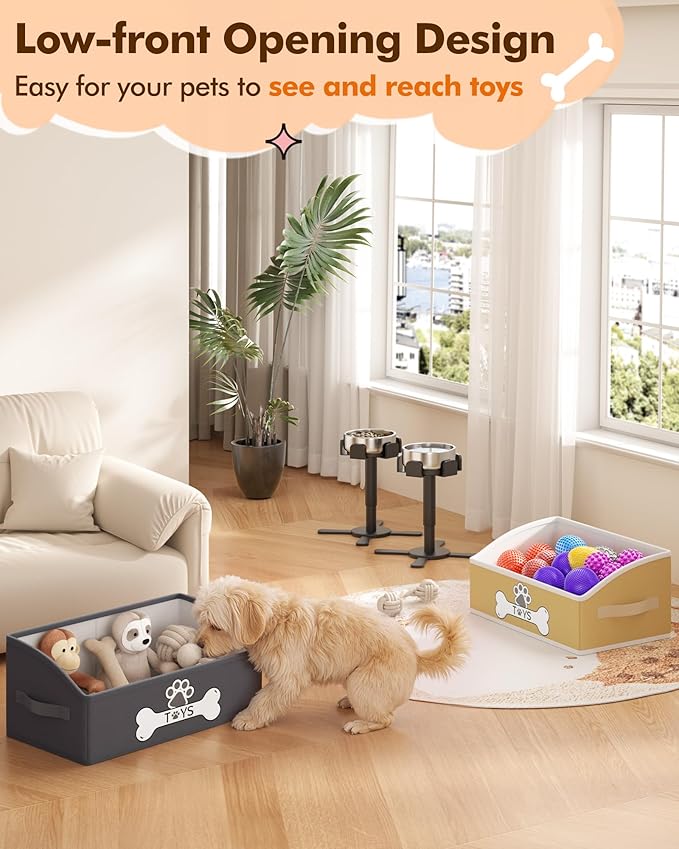 Optish Dog Toy Basket, Foldable Dog Toy Box with Handles, 19.7" X 11" X 7.9" Large Basket Specially Designed for Dog Toy Storage, Suit for Storing Pet Toys and Accessories, Grey