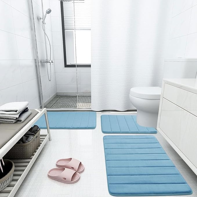 Buganda Memory Foam Bath Mat, 47" x 32", Ultra Soft and Non-Slip Bathroom Rugs, Water Absorbent and Machine Washable Bath Rug Runner for Bathroom, Shower, and Tub, Blue