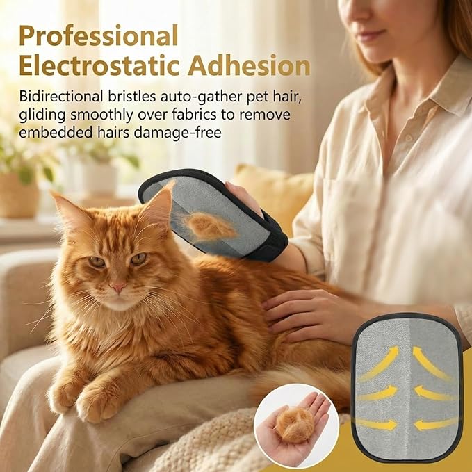 Electrostatic Pet Hair Removal Gloves for Cats & Dogs–Upgraded Reusable Magic Brush Tool for Quick Wiping on Couch, Carpet, Laundry, Car Seat & Pet Beds(3PC-Yellow