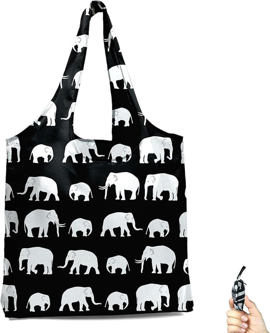 BeeGreen Elephant Tote Bag - Reusable Grocery Shopping Bag Ultimate Travel - Foldable Compact Portable Lightweight Duffle Bags