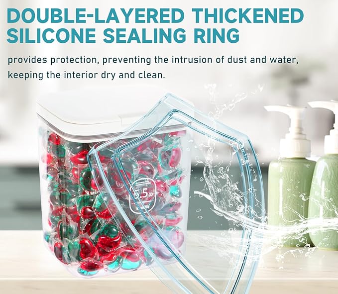 HomKlity Large Capacity Container With Automatic Pop-Up Lid - Laundry Pods And Airtight Dishwasher Pod Holder, For Laundry Room Organization And Storage And Storage Of Dry Food, Packaged Food, Candy