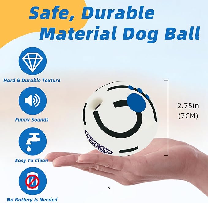 SHAKE AND LAUGH Glow in The Dark Dog Toys Ball, Interactive Dog Ball, Shaking with Gibbering Sound, XS, 2.75 in (7 cm)