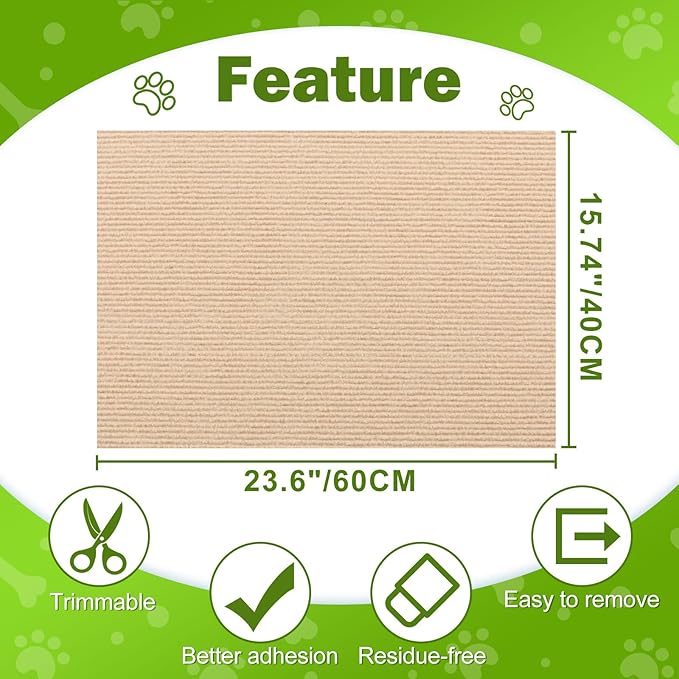 ENONCI 23.6x15.8 Couch Wall Corner Protection for Indoor Cats,Anti Scratch Furniture Protector from Cats Scratching,Trimmable Climbing Cat Scratcher Pad Play Mat Easy Use for Cat Board/Door/Carpet