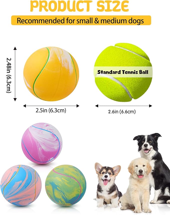 SCHITEC Dog Squeaky Toy Balls, Interactive Tennis Ball for Puppies Small Pet Medium Breed Dogs, Latex Rubber Puppy Fetch Play Toys