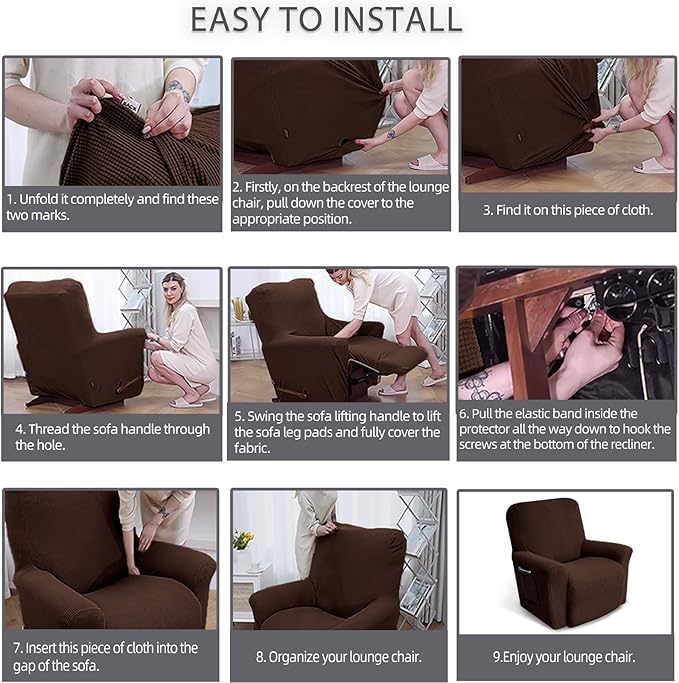 KEKUOU Recliner Chair Covers Lazy Boy Recliner Covers Stretch Couch Cover Slipcovers 1 Piece Furniture Protector with Elastic Bottom for Dog,Kids.(Recliner, Chocolate)