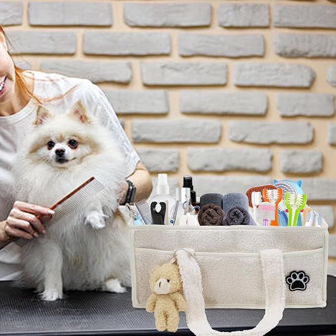 Pet Grooming Tote Bag,Large Capacity Dog Grooming Supplies Organizer Bag with Sturdy Handles,Multiple Compartments Dog Travel Ba g,Portable Pet Tote Organizer for Dog&Cat Trimmer,Clipper,Combo,Brush