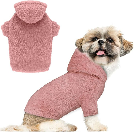 Fuzzy Dog Sweaters for Small Dogs Dog Hoodie Pet Clothes Warm Soft Cozy Coats Hooded Sweatshirt Fleece Small Pet Hoodies Sweater(Pink-XS)