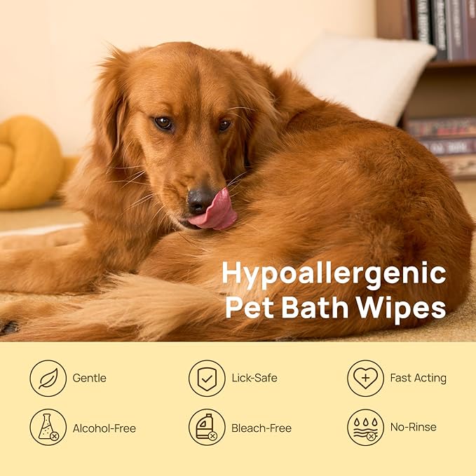 HICC PET Cleaning Deodorizing Glove Wipes for Dogs & Cats, Vet Recommended Hypoallergenic Hydrating & Nourish Fur Pet Grooming Glove Wipes, Pet Bathing Wipes for Horse Coat Care, 6pcs Rose Scent