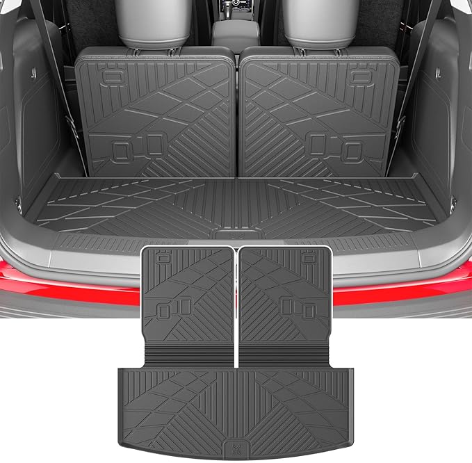 powoq 6&7 Seats Cargo Mat Compatible with 2020-2026 Ford Explorer Cargo Liner Back Seat Protector Trunk Mat TPE Replacement for 2020-2026 Ford Explorer Accessories (Trunk Mat with Backrest Mats)