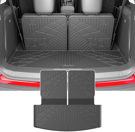 powoq 6&7 Seats Cargo Mat Compatible with 2020-2026 Ford Explorer Cargo Liner Back Seat Protector Trunk Mat TPE Replacement for 2020-2026 Ford Explorer Accessories (Trunk Mat with Backrest Mats)
