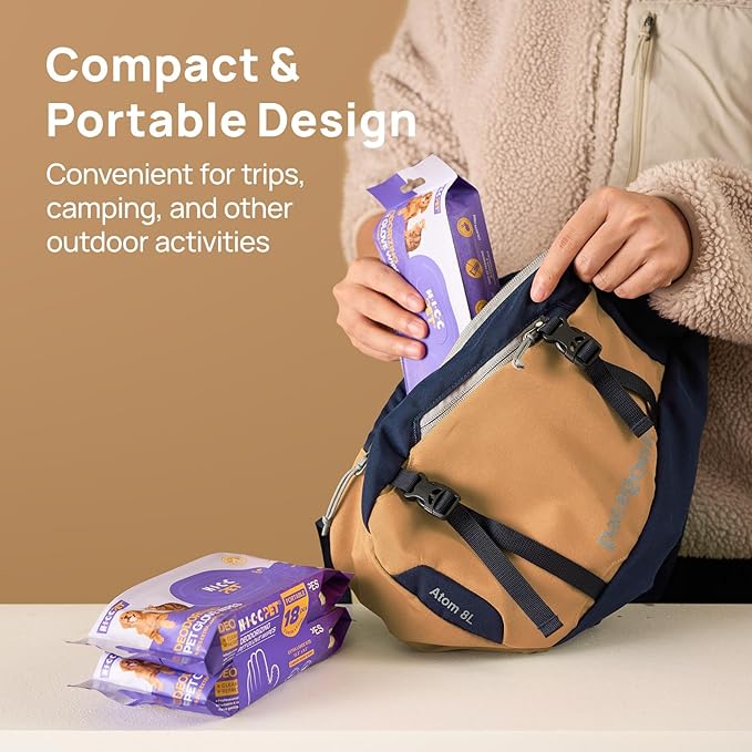 HICC PET Cleaning Deodorizing Glove Wipes for Dogs & Cats, Vet Recommended Hypoallergenic Hydrating & Nourish Fur Pet Grooming Glove Wipes, Pet Bathing Wipes for Horse Coat Care, 18pcs Rose Scent