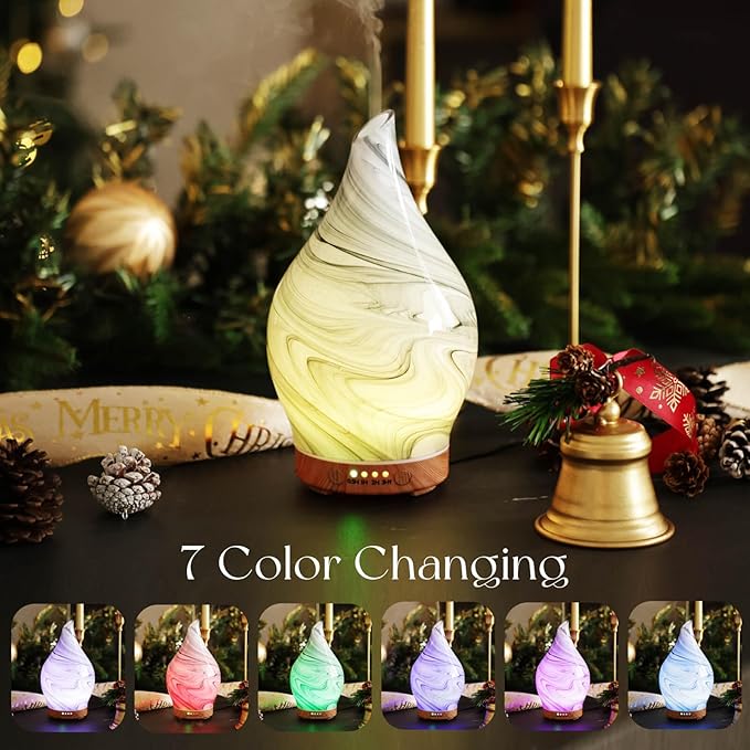 Porseme 150ml Essential Oil Diffuser Glass Color Changing Aroma Air Diffusers Aromatherapy Ultrasonic Cool Mist Humidifier 6 Running Hours Waterless Auto-Off for Sleeping, Yoga, Office, Spa (Ink)