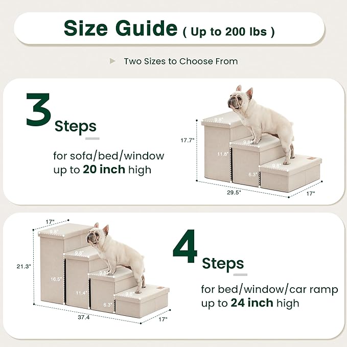Love's cabin Dog Stairs for Small Medium or Large Dogs with Storage and Adjustable Steps, Foldable Pet Steps for Bed or Couch, 4-Step Beige Folding Cat Ramp with Zip up to 200 lbs,Beige