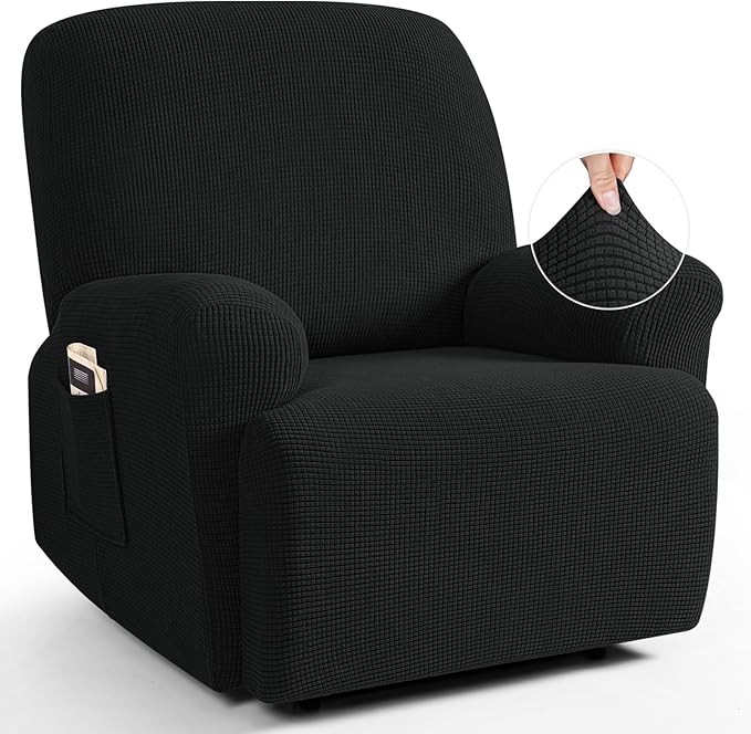 TAOCOCO Oversized Recliner Chair Covers, 1 Seater Streach Recliner Covers Soft Couch Protector Furniture Protector Covers with Elastic Chair Cover Jacquard Pattern (Black)