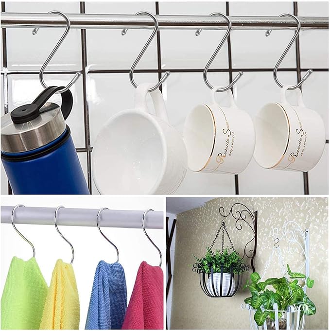 18 Pcs Heavy Duty 4.7 Inches Extra Large S Shape Hooks Heavy-Duty Metal Hanging Hooks Apply Kitchenware Bathroom Utensils Plants Towels Gardening Multiple uses Tools (Silver)