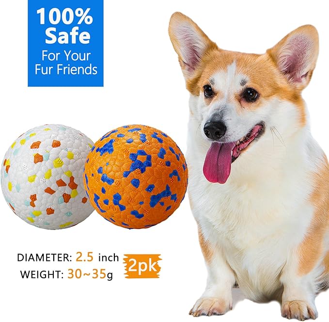 POUPUA 2-Pack Super Bouncy Dog Balls — Lightweight & Safe (Won’t Hurt Dogs), Indestructible Tennis Balls for Aggressive Chewers, Durable Floating Fetch Toys for Small & Medium Dogs