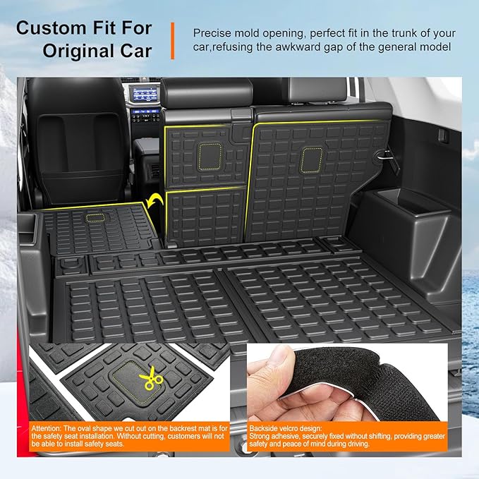 powoq Cargo Mat Compatible with 2010-2024 Toyota 4Runner Trunk Mat Replacement for 2010-2024 Toyota 4Runner Accessories 5 Seater-No 3rd seat (Fit W/Sliding Tray, Trunk Mat+Backrest Mats)