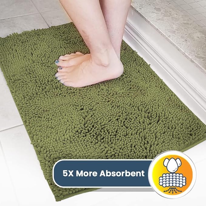 Muddy Mat® | Super Absorbent Door Mat Indoor, Microfiber Quick Dry Chenille Entryway Rug, Non-Slip Front Door Mat, Indoor Mats for Entryway, Machine Washable Pet Rug, Army Green 24" x 96"