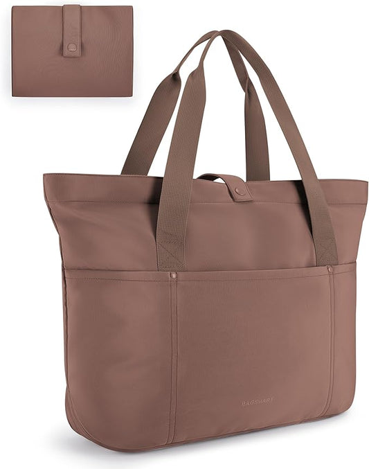 BAGSMART Tote Bag for Women, Foldable Tote Bag With Zipper Travel Large Shoulder Bag Handbag for Work-16.5''l X 6''wx 14''h