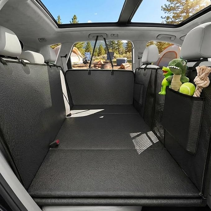 Back Seat Extender for Dogs, Hard Bottom Car Seat Cover Holds 440 LB, Waterproof Scratch Proof Nonslip Dog Seat Cover, Upgraded Material PU Leather Seat Covers Protector for Pet Sedan SUV Trucks