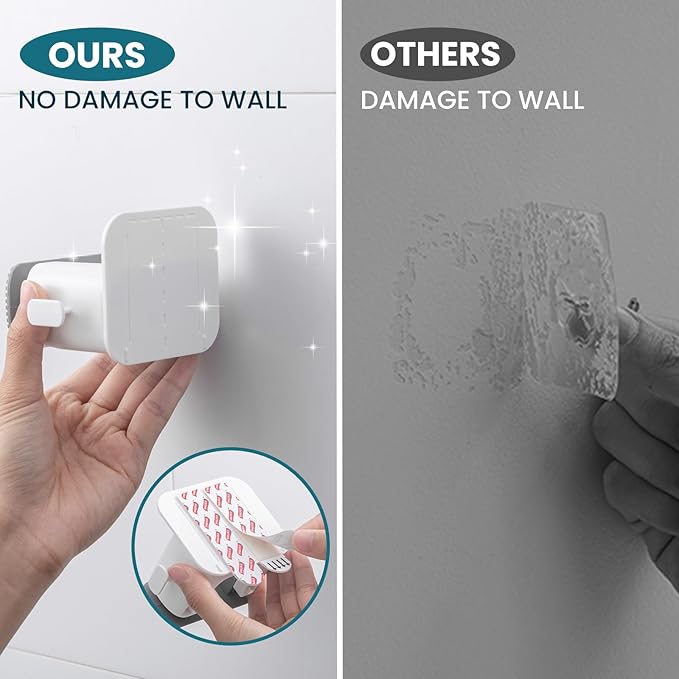 TAILI Mop and Broom Holder Wall Mount Grippers, 2 Hangers and 6 Adhesive Strips, Damage Free Hanging Wall Mount, Household Cleaning Organizer for Organization and Storage, Holds up to 4 lbs, Grey