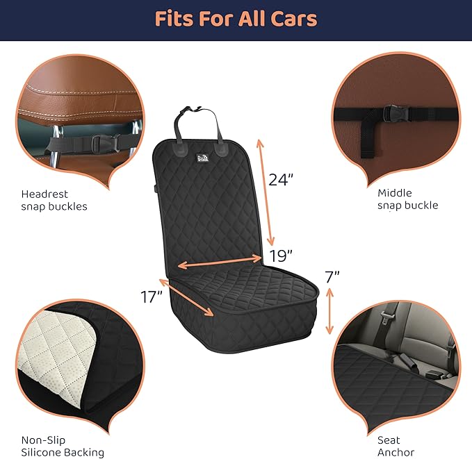 Front Seat Dog Cover for Car, Truck & SUV - Waterproof, Non-Slip Pet Car Seat Cover for Dogs - Durable, Easy to Install & Clean, Front Passenger Seat Protector for Pets & Vehicles