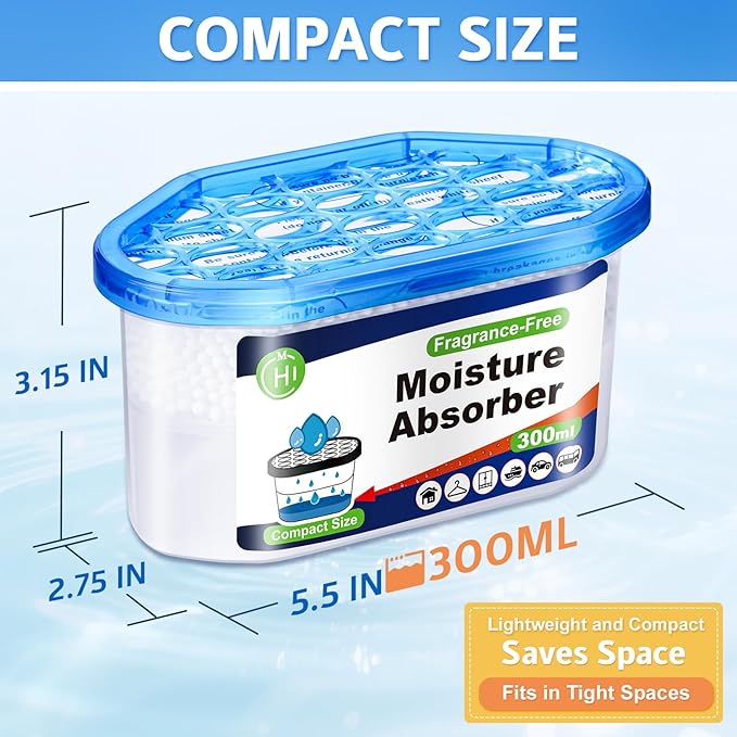 CHMI Moisture Absorbers 20 Pack， Attract and Trap Excess Moisture from Your Bathroom, Kitchen，Closet, Eliminate Musty Odors，Odor Eliminator with Fragrance Free, 6.4oz, 300ml.