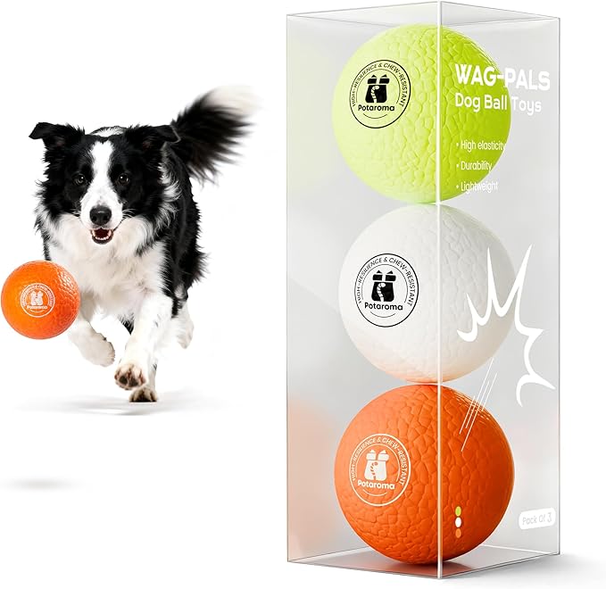 Potaroma Dog Toy Balls – 3 Pack E-TPU Bouncy Pet Fetch Balls Floating Water Pool Toy for Chewers Small & Large Dogs, Indoor & Outdoor 2.8 Inch Diameter