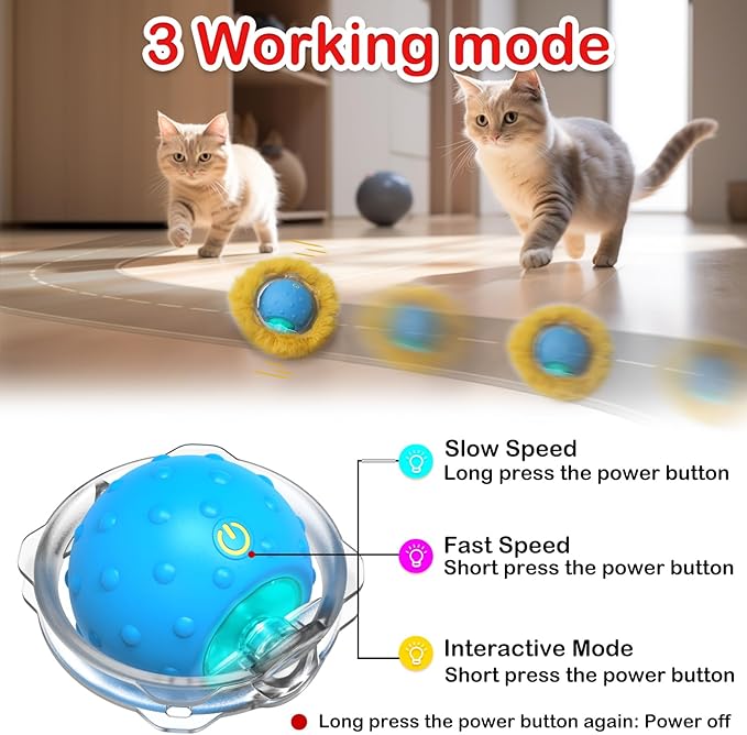 Giociv Interactive Cat Toys Ball Fast Rolling in Pocket, Motion Activate Chirping Cat Ball Christmas Cat Toys 2025 Cat's Gift