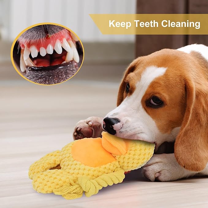 TONYFY Dog Toys, Dog Squeaker Toys with Crinkle Paper, Stuffed Animal Dog Plush Chewing Toy, Cotton Rope Interactive Toys for Puppy, Small, Middle Dogs (Yellow Duck)