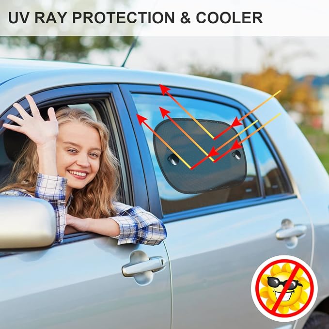 Car Sun Shade, 2 Pack Window Shade for Baby Universal Cling Sunshade for Side Window Sun Glare and UV Protection for Kids/Adults/Pets - 20''x12'' Fits 98% Cars(Suction Cup Stick)