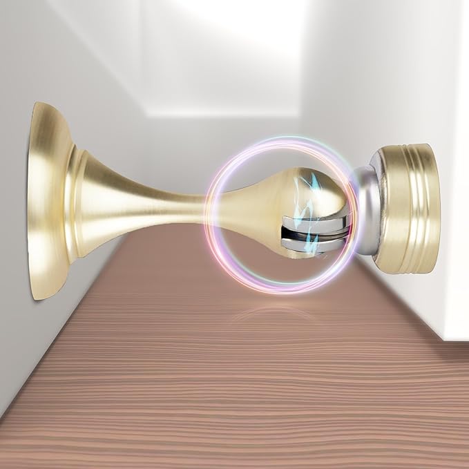 MEGA HANDLES Magnetic Door Stopper, Scratch Free Magnetic Door Catch for Wall, Elegant Magnet Door Stopper for Bottom of The Door- Satin Brass (1 Pack)