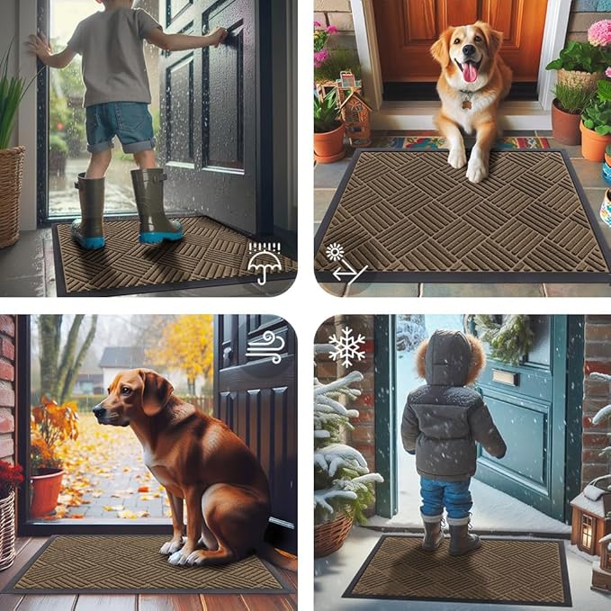 Smiry Front Door Mat Outside Entrance, Heavy Duty Outdoor Indoor Natural Rubber Doormat, Non Slip, Trap Dirt and Moisture, Easy Clean, Low Profile Patio Porch Entryway Mat, 47x23, Brown