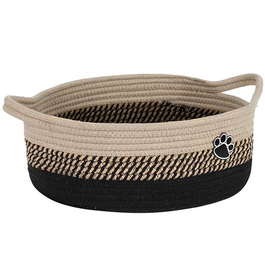 Dog Toy Easter Basket, Toy Box and Bin for Dog Cat Storage, 13.5" X 11" X 5" Small Woven Rope Basket for Baby Storage, Closet, Living Room, Brown & Black