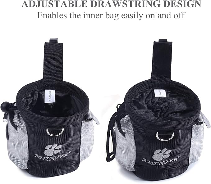 AMZNOVA Dog Treat Bag Treatnow Dog Treat Pouch, Training Pouch with Waist Belt & Clicker for Training & Walking, Waist Clip On Snack Fanny Pack for Pet, 3Cups, Black