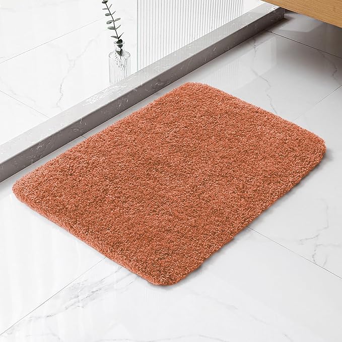 Rust Bathroom Rugs 17"x24" - High-Density Microfiber Bath Mat, Fluffy Non Slip Absorbent and Washable Bathroom Mat - Ideal for Small Spaces, Vanity, Toilet, or Pet Mat