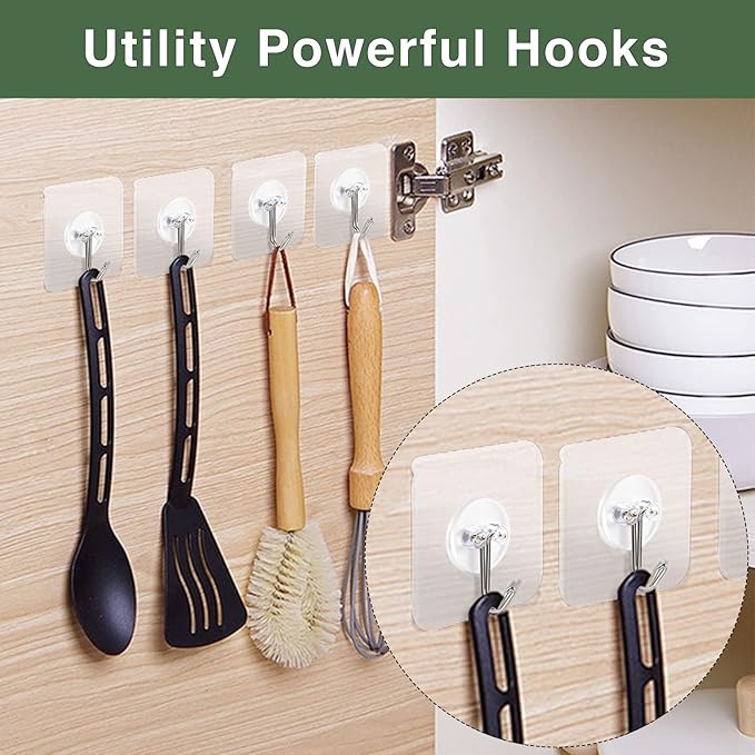 AROIC 58 Packs Adhesive Hooks for Hanging, Hook Heavy Duty Self Adhesive Wall Hooks 20 lbs / 9 kg (Max), Removable, Waterproof Hook for Bedroom Kitchen Bathroom