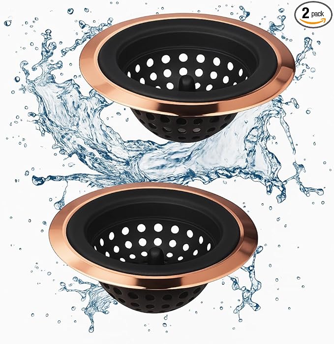 Mi hogar Silicone Sink Drain Strainer 2 Pack, 4.5” Wide Rim Stainless Steel Mesh Stopper & Food Catcher, Flexible Sink Strainer Basket for Kitchen Bathroom Laundry Utility Sinks, Easy to Clean