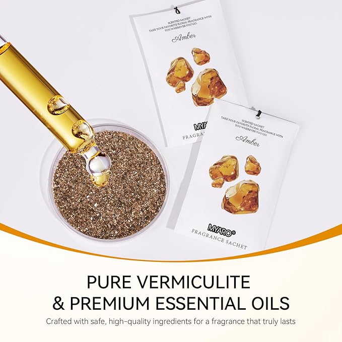 MYARO 12 Packs Amber Scented Sachets for Drawer and Closet, Long-Lasting Closet Sachet Bags Drawer deodorizers Fresh Scents, Home Fragrance for Lover