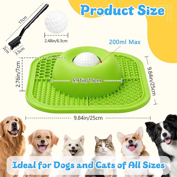 Slow Feeder Dog Bowls & Lick Mat for Liquid and Thick Treat, Anti-Slip Dog Lick Bowl with Interactive Rolling Ball, 5/6 Cup Pup Licking Toy for Large Medium Small Dogs and Cats Green