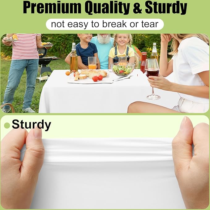 Smiry Disposable Table Cloth 12 Pack, 54 x 108 Inch Waterproof Plastic Tablecloth, Decorative Rectangle Table Covers for Party, Birthday, Picnic, White