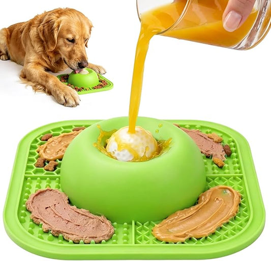 Slow Feeder Dog Bowls & Lick Mat for Liquid and Thick Treat, Anti-Slip Dog Lick Bowl with Interactive Rolling Ball, 5/6 Cup Pup Licking Toy for Large Medium Small Dogs and Cats Green