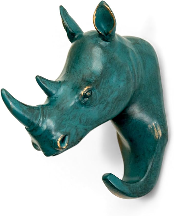 Rhino Head Single Wall Hook/Hanger Animal Shaped Coat Hat Hook Heavy Duty, Rustic, Decorative Gift, Rustic Bronze Color
